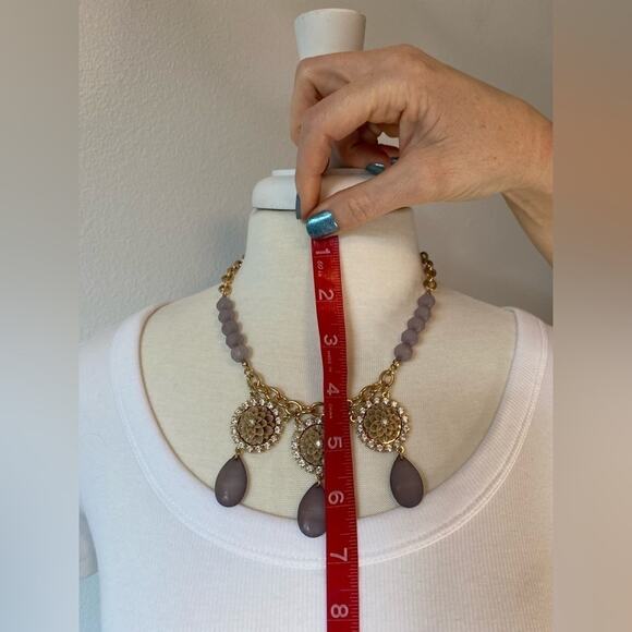 Plunder Women's Vintage Floral Gold Chain Lavender Stone Beaded Necklace Spring - Picture 7 of 8